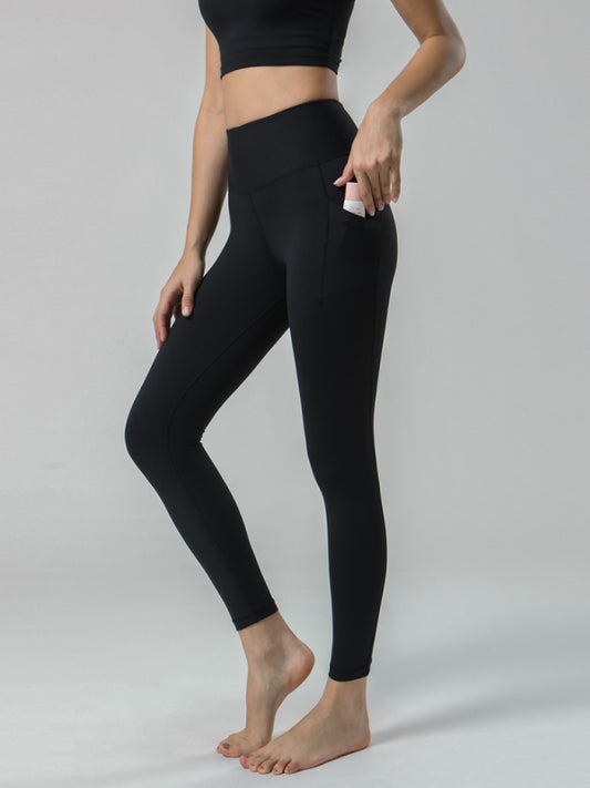 Double Sided Brushed Yoga Pants High Waist Pocket