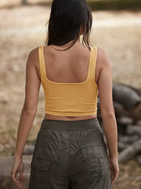 Solid Casual Thread Short Vest
